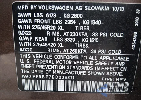 2014 Volkswagen Touareg 3.6L Executive z USA, uszkodzony, nr VIN WVGEF9BP7ED005811